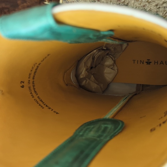 TIN HAUL "Barb'd Wire" turquoise & brown leather square toe cowgirl boot… - Picture 16 of 16